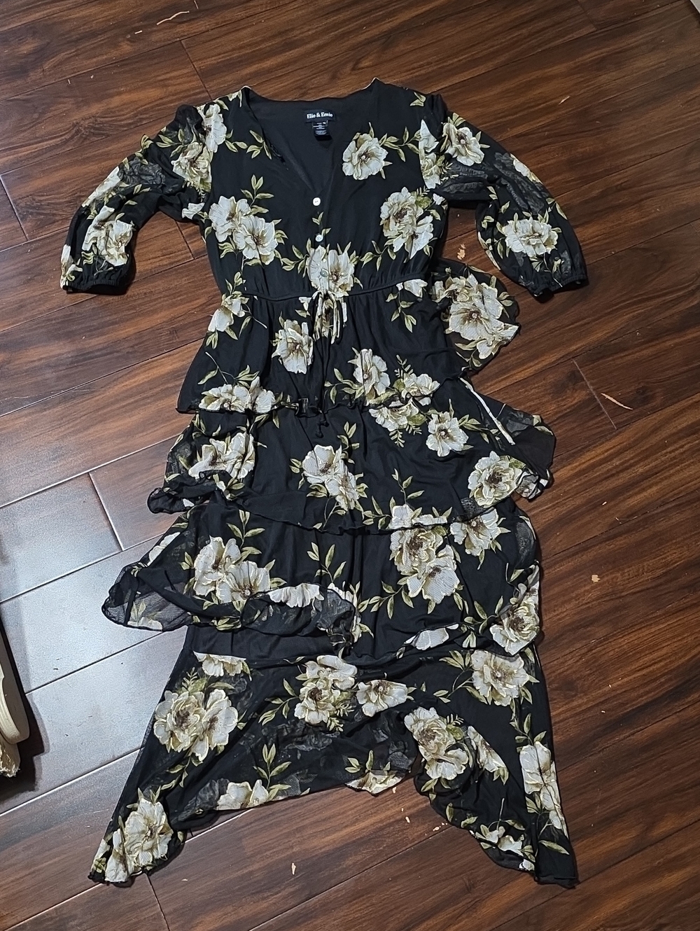 Ella & Eloise Black Floral Tiered Maxi Dress